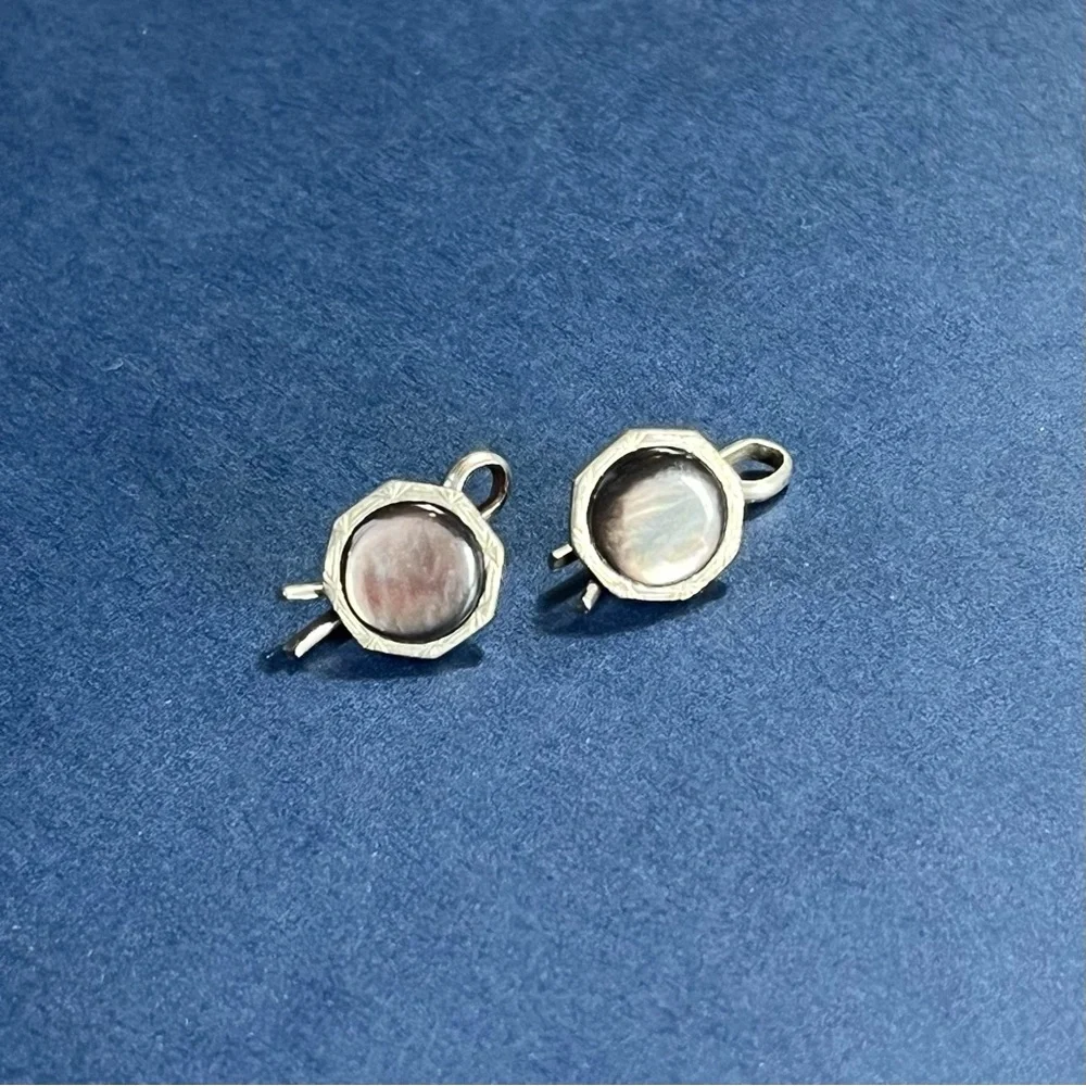 Vintage Abalone Mother of Pearl Cufflinks Silver Sliding Pin Studs Deco